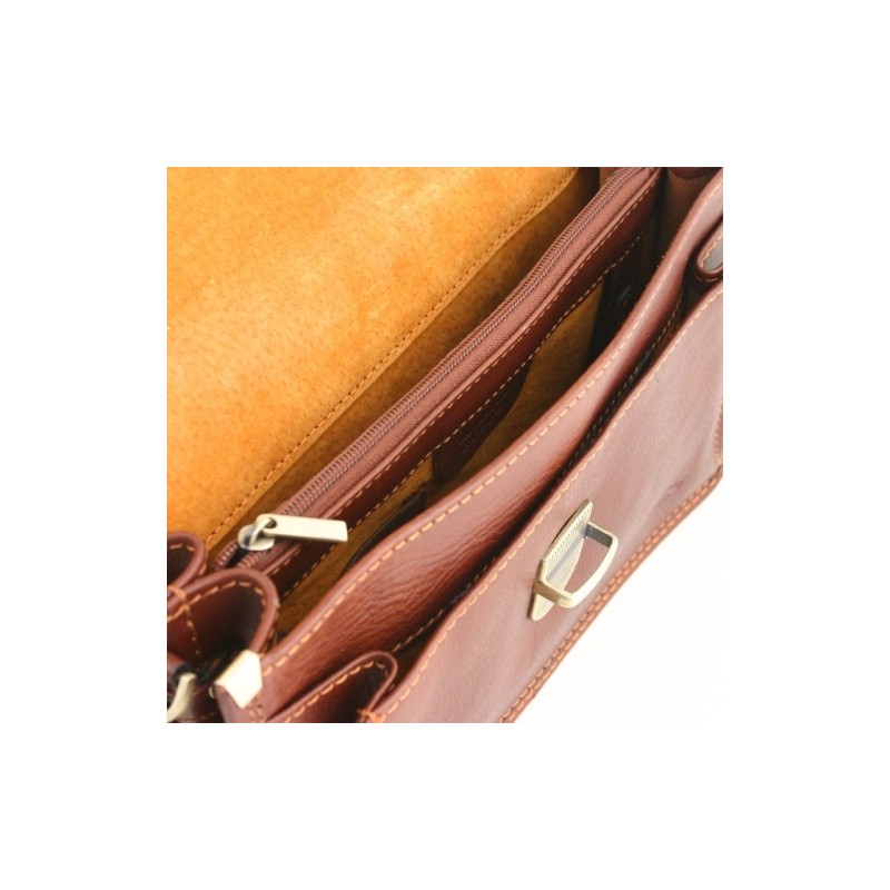Sacoche homme à rabat KATANA cognac ouvert