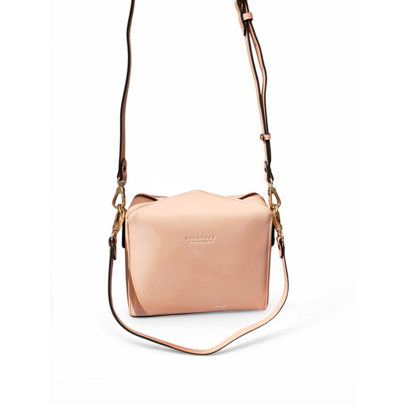 Pourchet Cassetta rose poudré vernis bandoulière