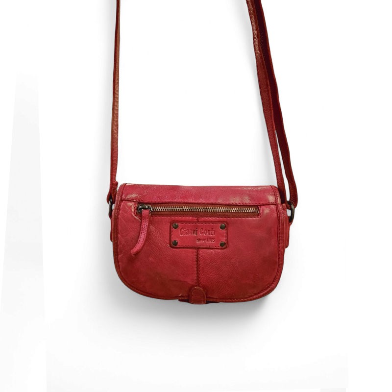 G CONTI mini sac travers dame cuir souple rouge dos