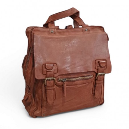 Sac a dos cuir vintage souple HAROLDS marron face
