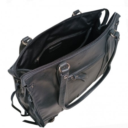 sac lycée A4 noir ouvert Mocca cuir