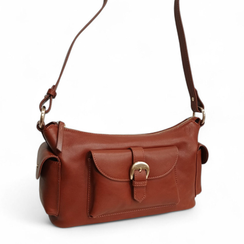Sac baguette en cuir, à poches POURCHET 26016 marron photo de face