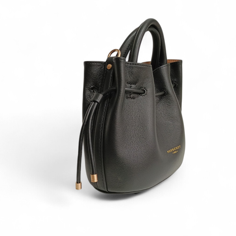 Petit sac bourse POURCHET en cuir de vachette 26001, couleur noir vue coté