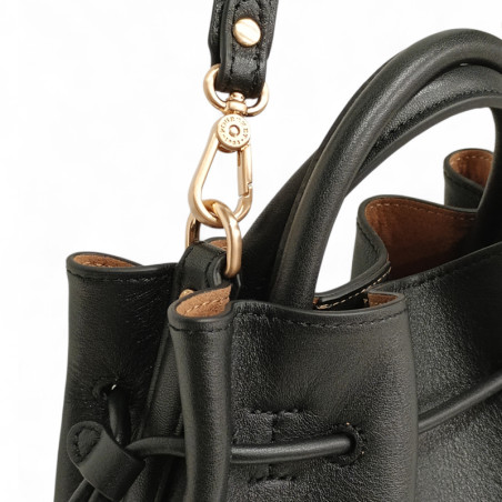 Petit sac bourse POURCHET en cuir de vachette 26001, couleur noir detail atttache