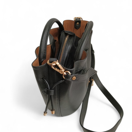 Petit sac  bourse POURCHET en cuir de vachette 26001, couleur noir intérieur