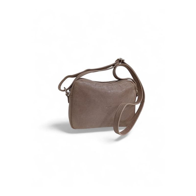 Sac travers cuir brillant made in france by FRANDI taupe vue face