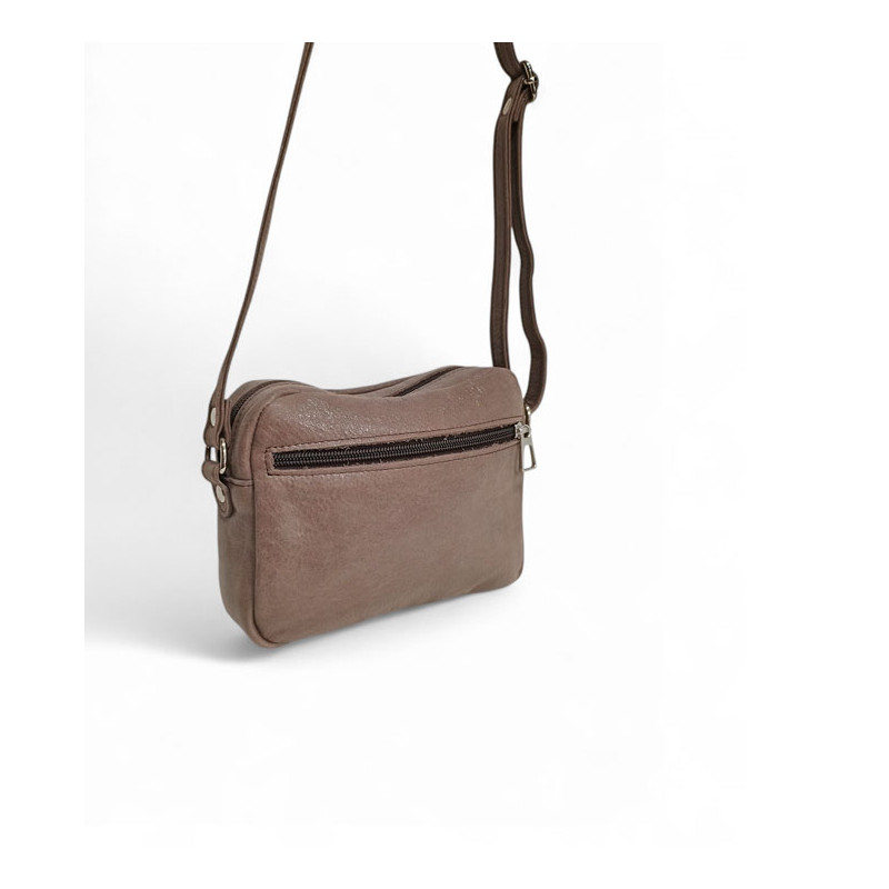 Sac travers cuir brillant made in france by FRANDI taupe vue dos