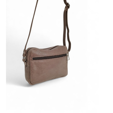 Sac travers cuir brillant made in france by FRANDI taupe vue dos