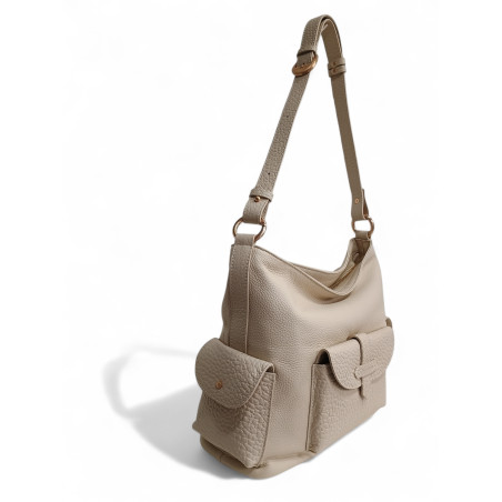 POURCHET Sac besace à poches REPORTER beige face