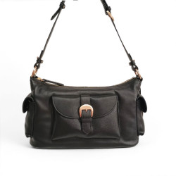 Sac baguette en cuir, à poches POURCHET 26016 noir face
