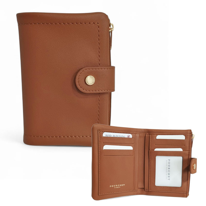 PH26005 Pourchet portefeuille dame en cuir marron gold photo de face + ouvert