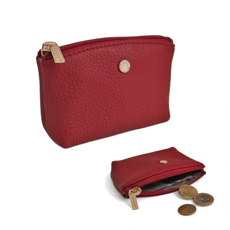 Pourchet Porte monnaie zippé rouge face duo