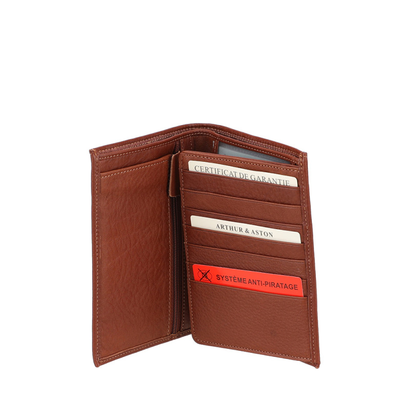 Arthur aston portefeuille ANGE 805 cognac ouvert