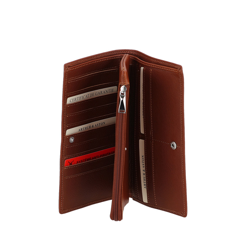 PORTEFEUILLE tout en un Arthur aston cuir cognac ouvert