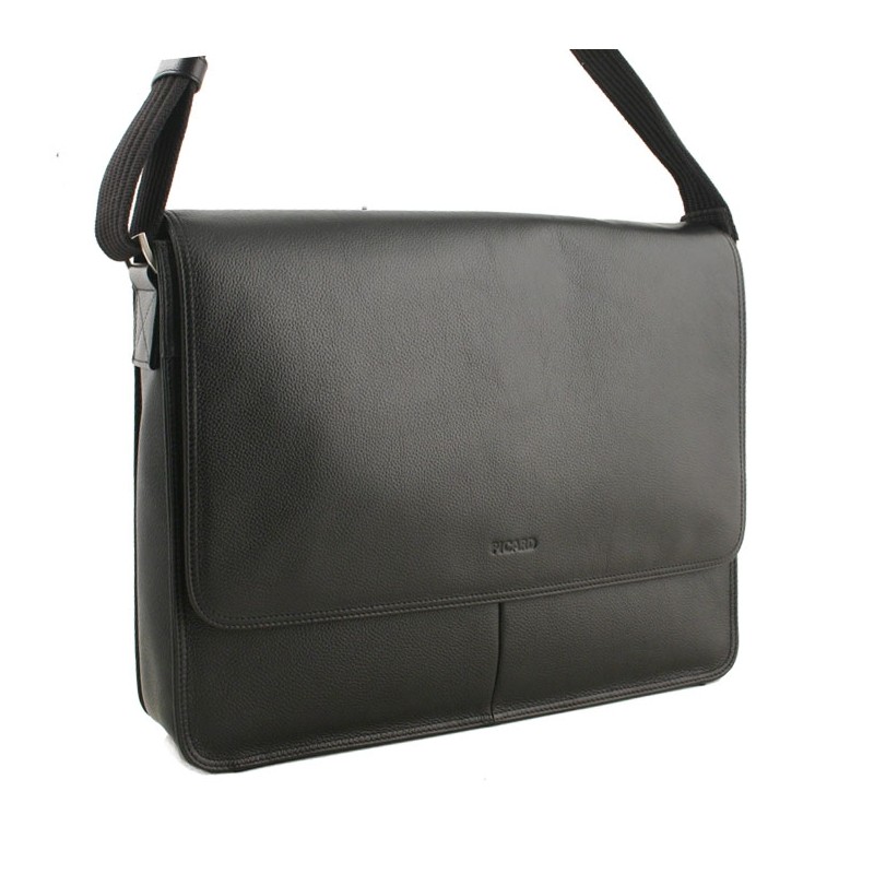 sac besace cuir grainé noir detail