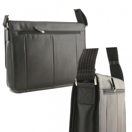sac besace cuir grainé noir detail