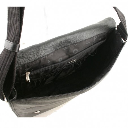 sac besace cuir grainé noir detail