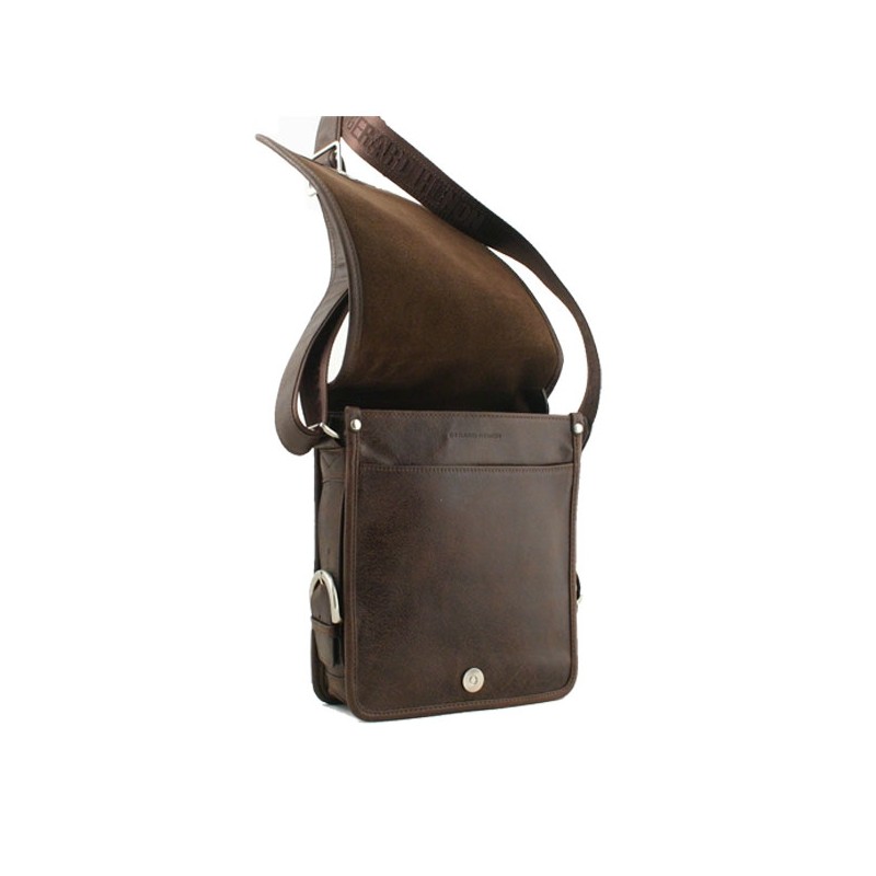 Sac besace rabat long G.Hénon 8151 marron foncé ouverte