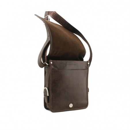 Sac besace rabat long G.Hénon 8151 marron foncé ouverte