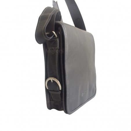 Sac besace rabat long G.Hénon 8151 noir côté
