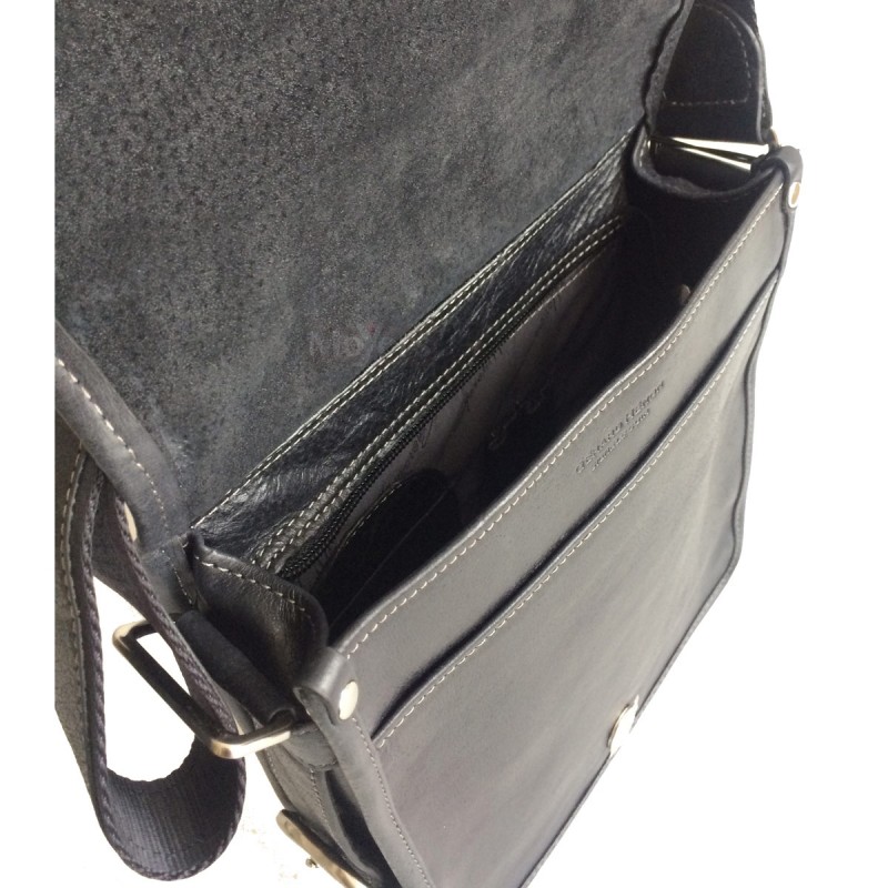 Sac besace rabat long G.Hénon 8151 noir ouverte