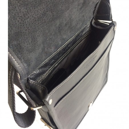 Sac besace rabat long G.Hénon 8151 noir ouverte