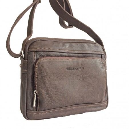 Sacoche pour tablette en cuir vieilli Arthur&Aston choco face