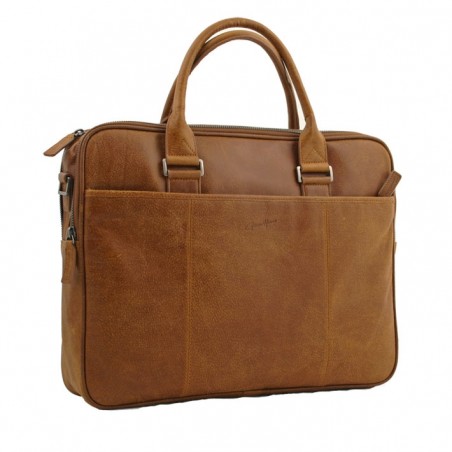 HEN8380 Sacoche en cuir pour ordinateur marron face