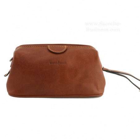 G CONTI - Trousse de Toilette cuir marron face
