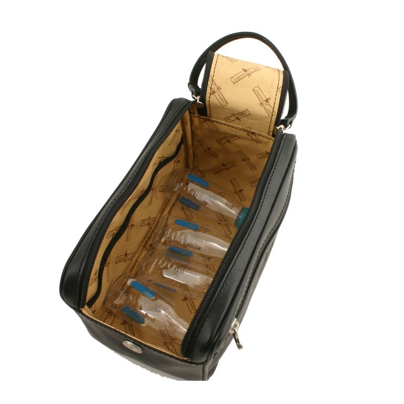 G CONTI  Trousse de Toilette cuir marron foncé cote