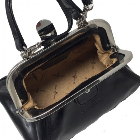 G. CONTI Petit Sac Valisette cuir noir ouvert