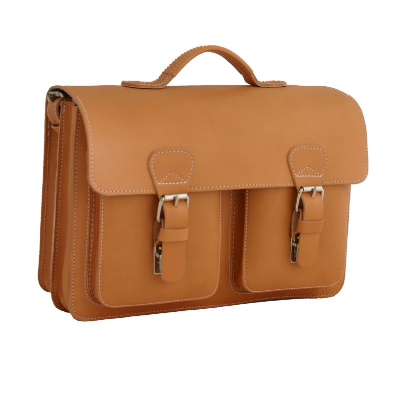 Cartable Ruitertassen en cuir naturel 2 compartiment 2 poches avant