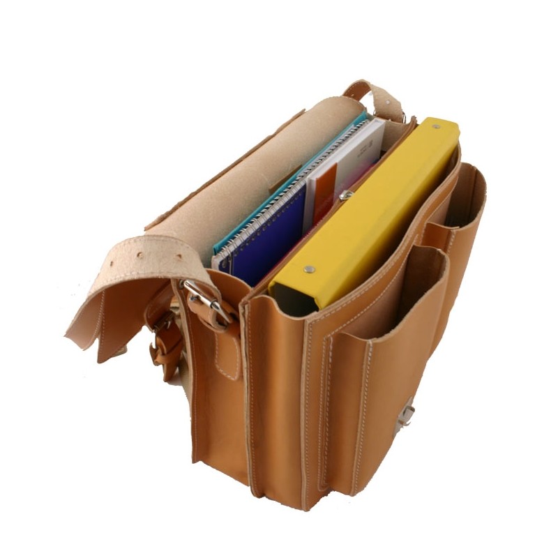 Cartable Ruitertassen en cuir naturel 2 compartiment 2 poches avant