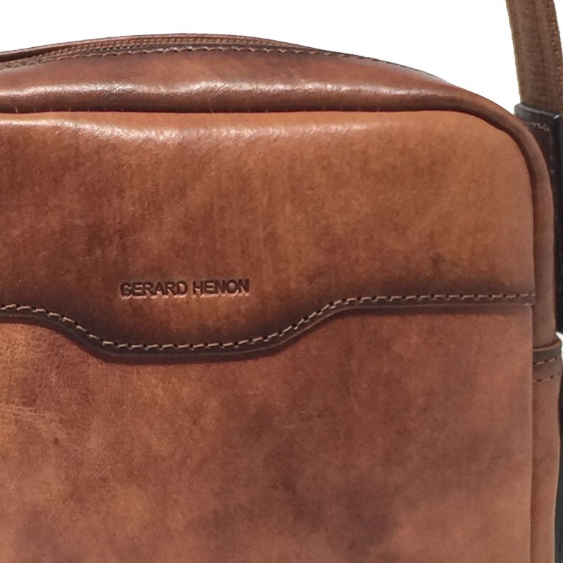 G. HENON Sac homme bandoulière VERONE marron detail