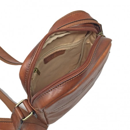 G. HENON Sac homme bandoulière VERONE marron ouvert