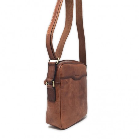 G. HENON Sac homme bandoulière VERONE marron coté