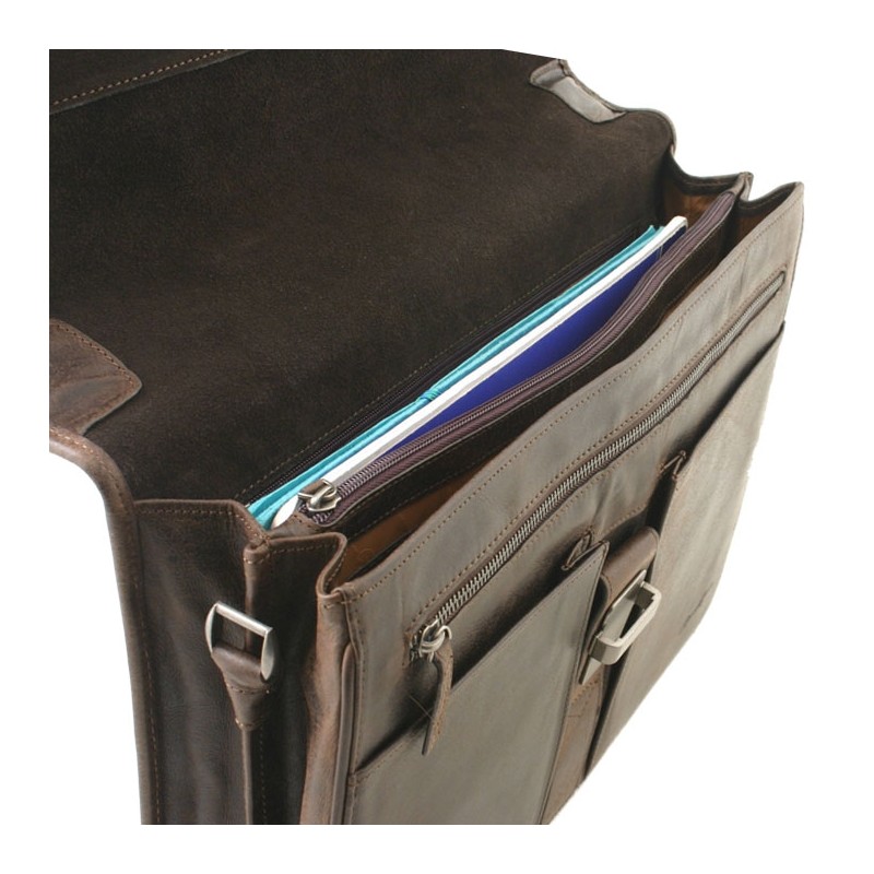 Cartable 2 compartiments Outland 8326 marron foncé ouverte