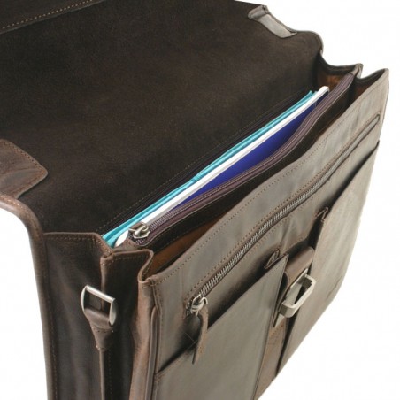 Cartable 2 compartiments Outland 8326 marron foncé ouverte