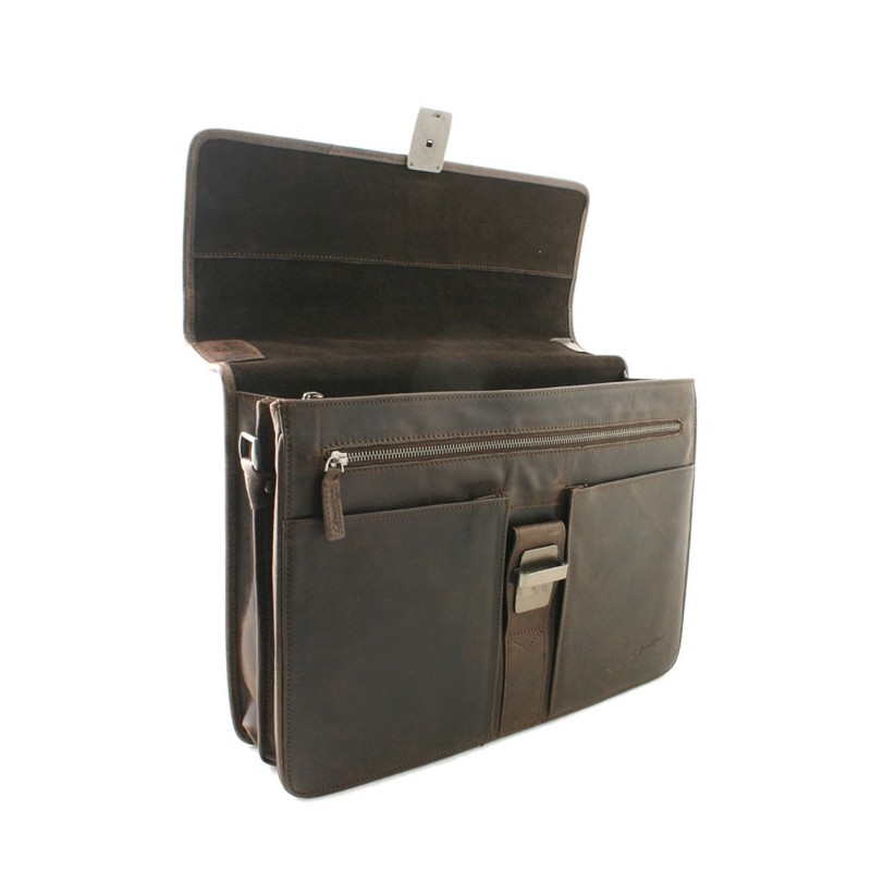 Cartable 2 compartiments Outland 8326 marron foncé avant ouvert