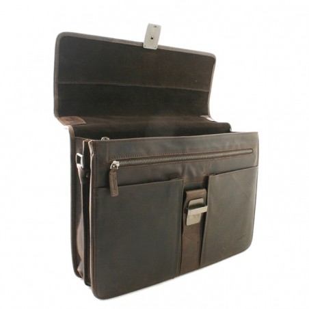 Cartable 2 compartiments Outland 8326 marron foncé avant ouvert
