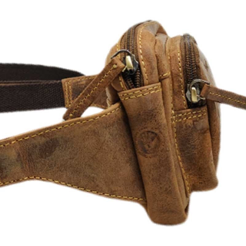 SAC BANANE CEINTURE cuir vintage veritable deux poches