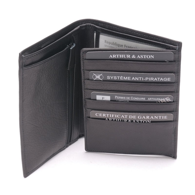 ARTHUR&ASTON Grand portefeuille 2 volets Cuir pablo noir ouvert