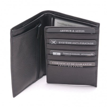 ARTHUR&ASTON Grand portefeuille 2 volets Cuir pablo noir ouvert