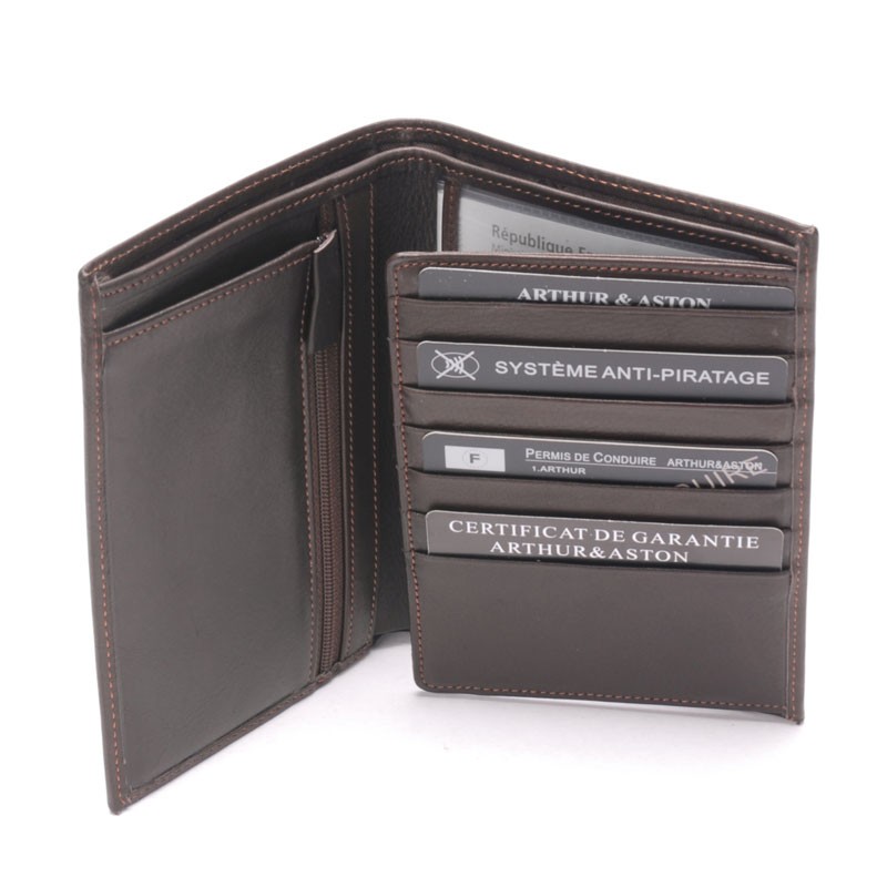 ARTHUR&ASTON Grand portefeuille 2 volets Cuir pablo  chataigne ouvert