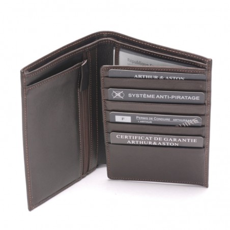 ARTHUR&ASTON Grand portefeuille 2 volets Cuir pablo  chataigne ouvert