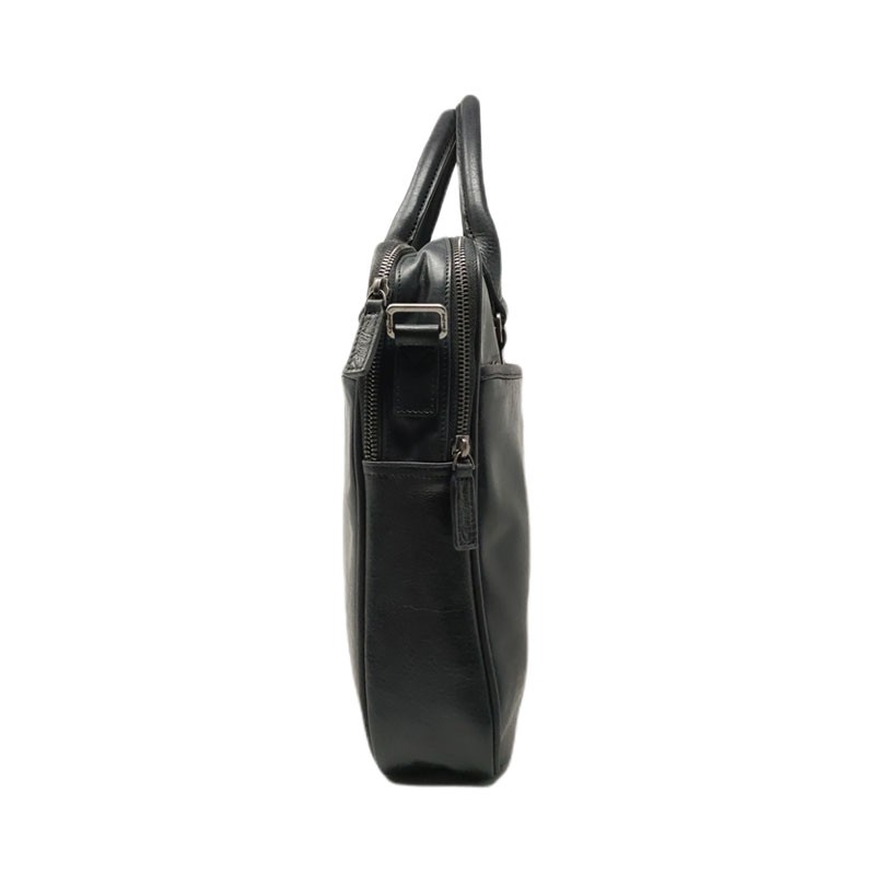 HEN8380 Sacoche en cuir pour ordinateur noir côté