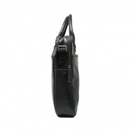 HEN8380 Sacoche en cuir pour ordinateur noir côté