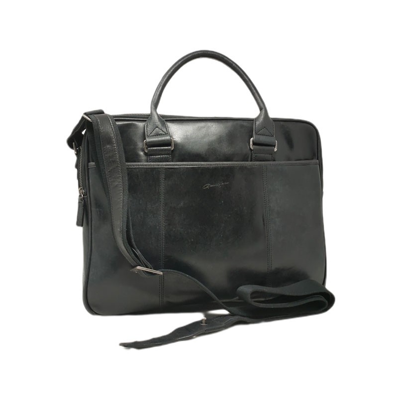 HEN8380 Sacoche en cuir pour ordinateur noir face