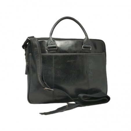 HEN8380 Sacoche en cuir pour ordinateur noir face