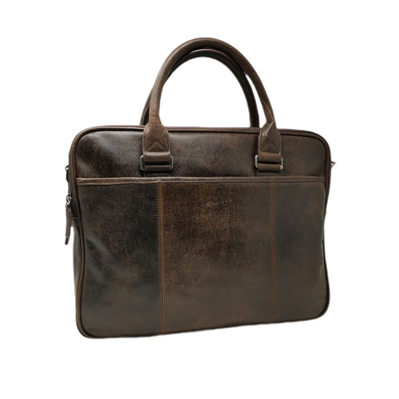 HEN8380 Sacoche en cuir pour ordinateur marron foncé face